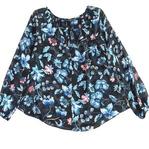 White House Black Market Womens 12 Floral Long Sleeve Blouse Cottage Core Flower